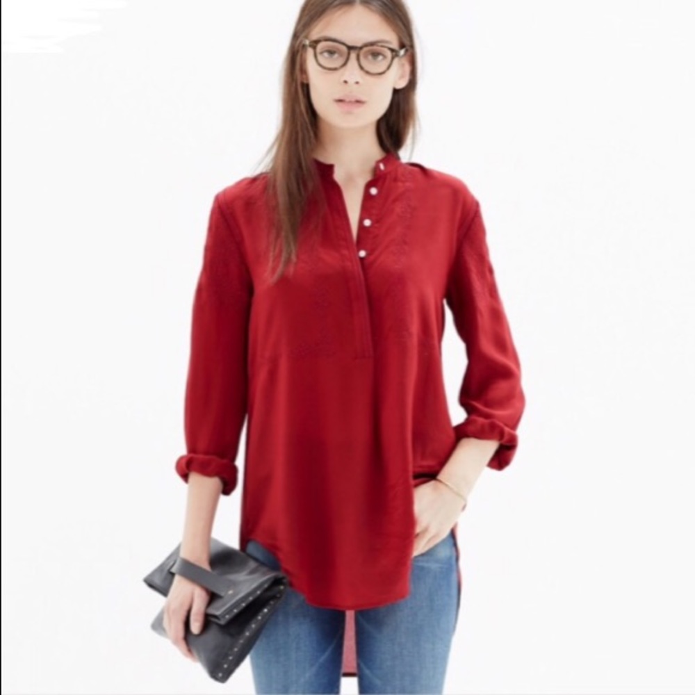 Madewell Red Long-Sleeve Henley Tunic